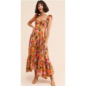 FARM Rio Floral Maxi Dress - Orange and Pink